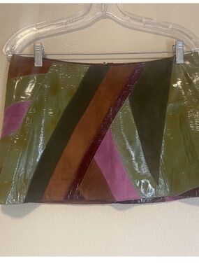 Dolce & Gabbana Olive, Brown & Pink Patchwork Mini Skirt